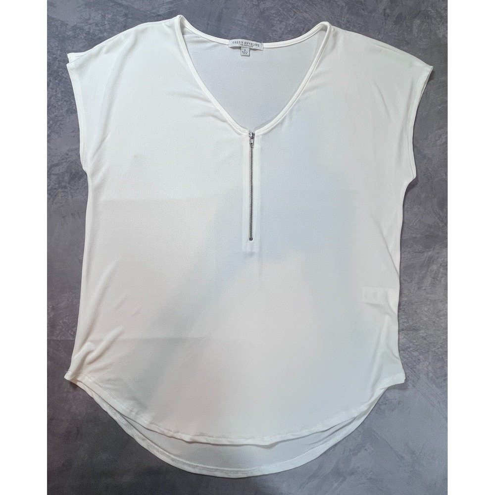 Green Envelope Los Angeles Top Womens Large White Stretch Sleeveless Half Zip